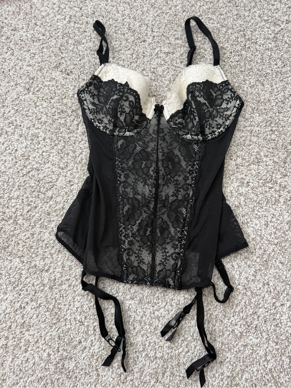 VS Y2K Vintage Style Black White Lace Corset Lingerie Bustier Whimsygoth